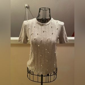 Zara Pearl Embellished Tan Sweater/Shirt